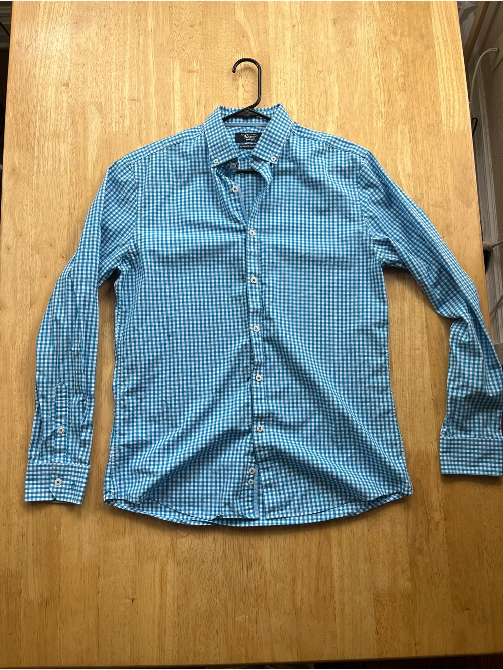 Peter Millar Teal and White Gingham Button-Down Shirt